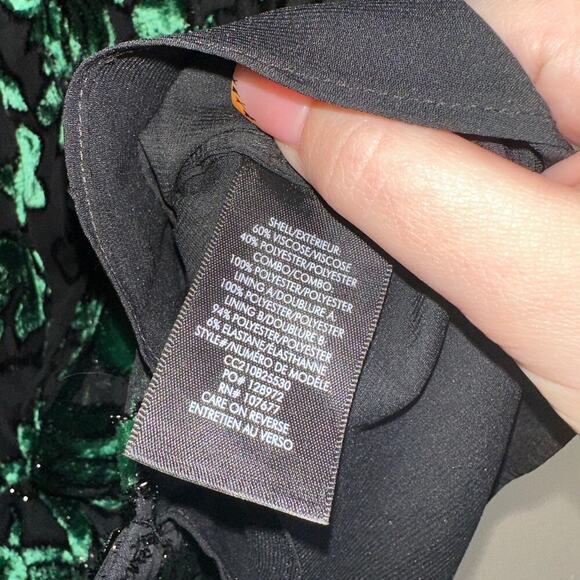 Alice + Olivia Rowen Bow Neck Blouson Sleeve Tiered Dress Green/Black Small - Picture 8 of 11